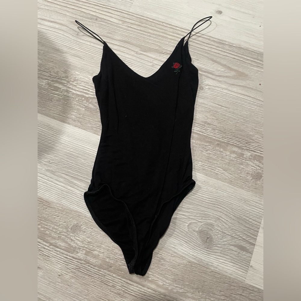 Black with small rose bodysuit